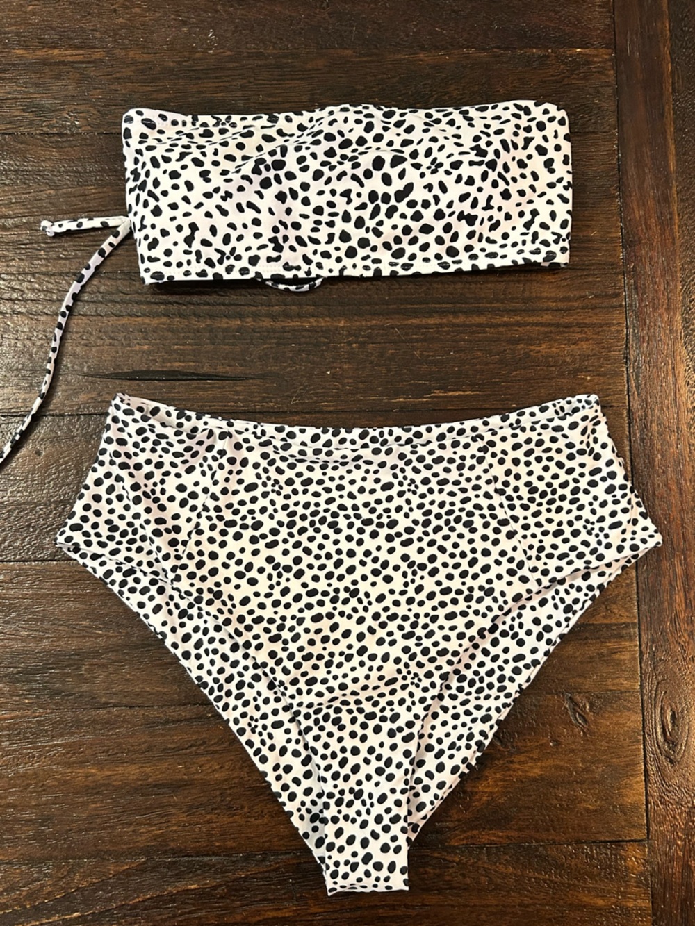 Black and White Animal Print Bikini - High Waist and Strapless -  Medium